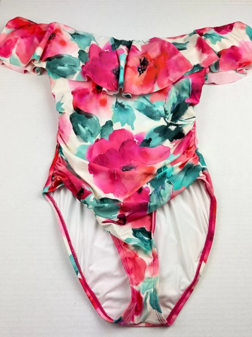 La Blanca Off The Shoulder Floral One Piece Bathing Suit Size 8 Summer Beach